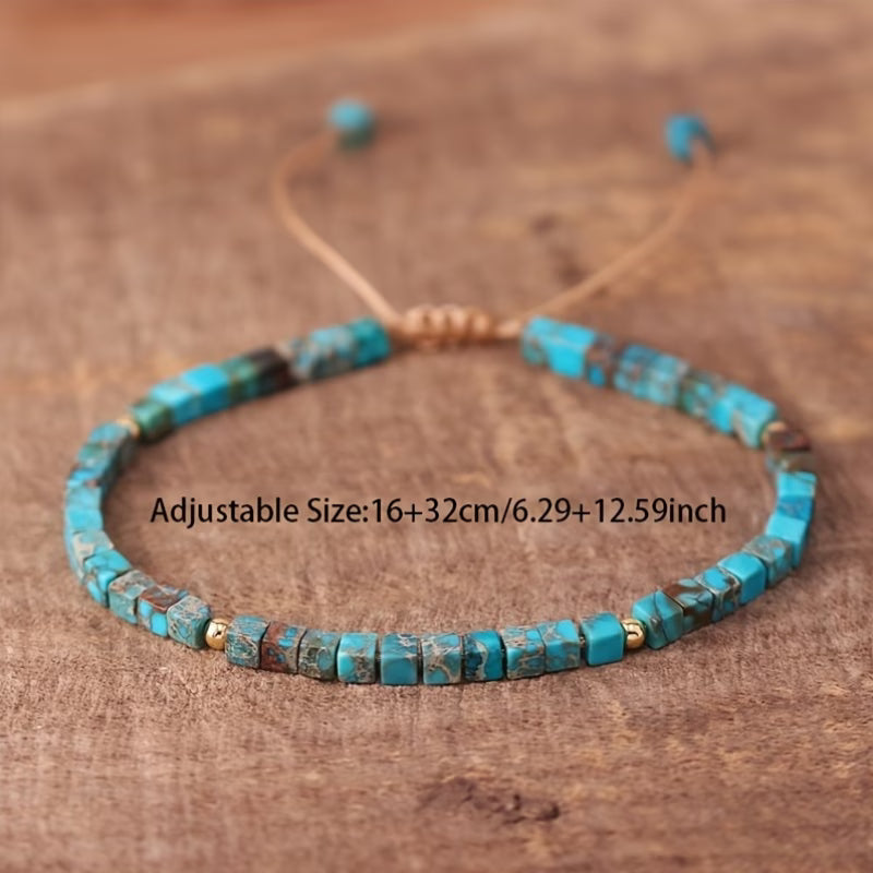 Adjustable Bold Square Stone Turquoise Bracelet