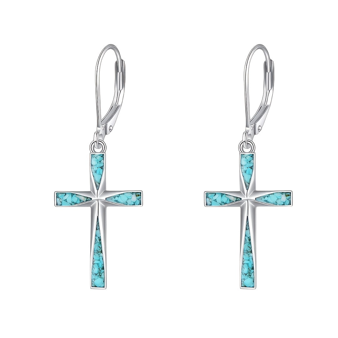 Vintage Turquoise Cross Earrings worn