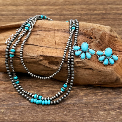Convertible Turquoise Beaded Necklace & Earrings Set