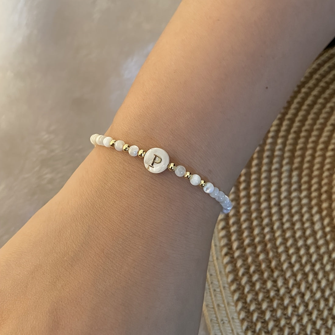 Elegant Initial Pearl Bracelet letter P