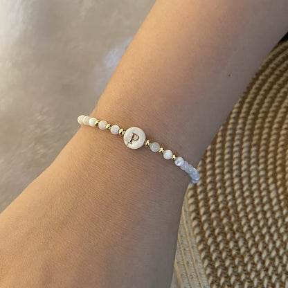 Elegant Initial Pearl Bracelet letter P