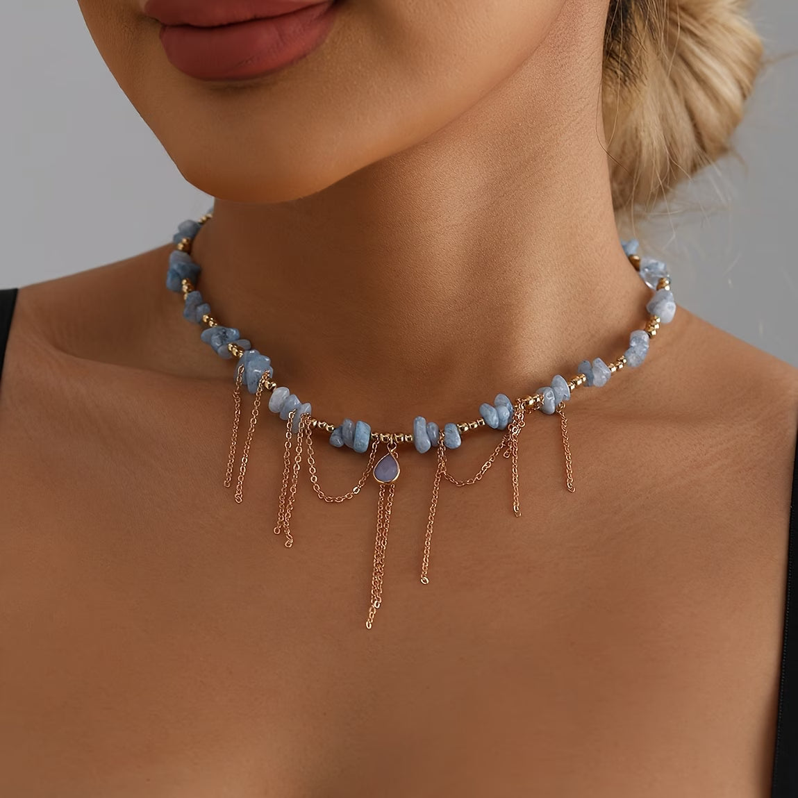 Statement Turquoise Golden Chain Necklace