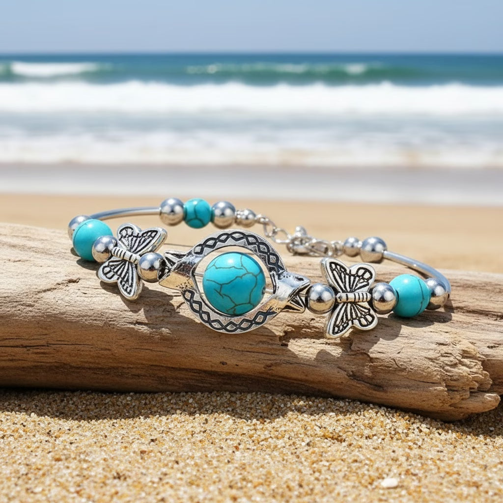 Vintage Silver Turquoise Butterfly Bracelet