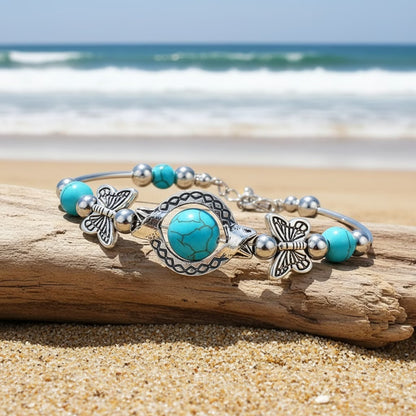Vintage Silver Turquoise Butterfly Bracelet
