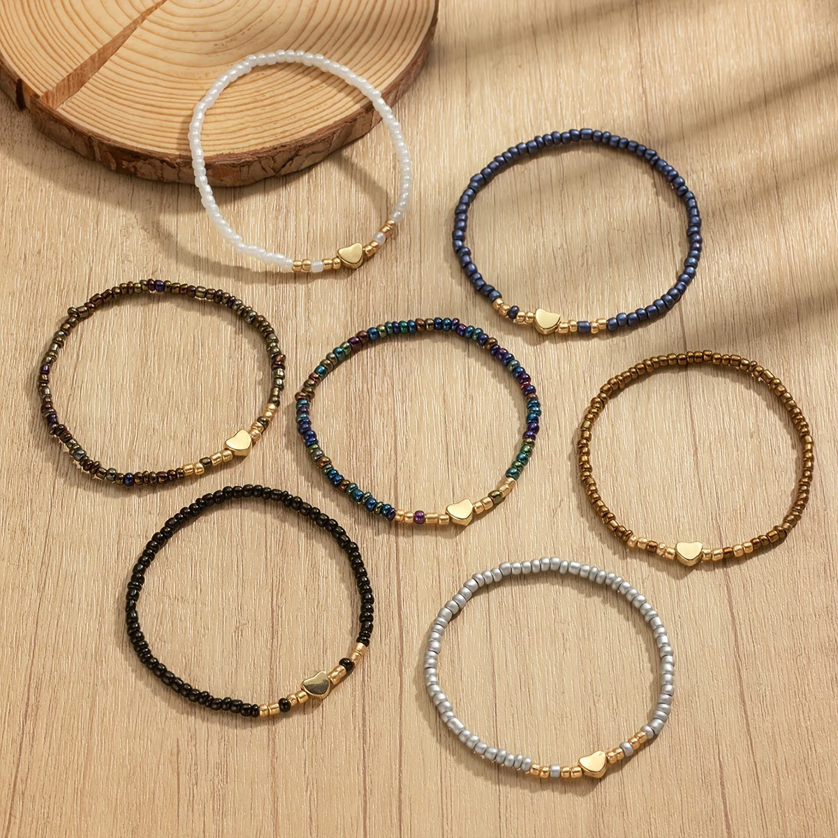 Subtle Heart Beaded Bracelet Set of 7