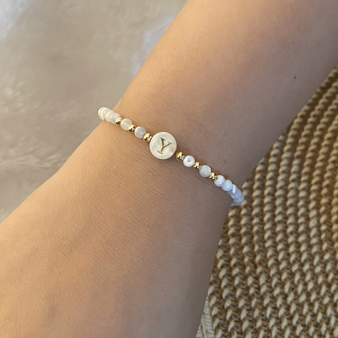 Elegant Initial Pearl Bracelet letter Y