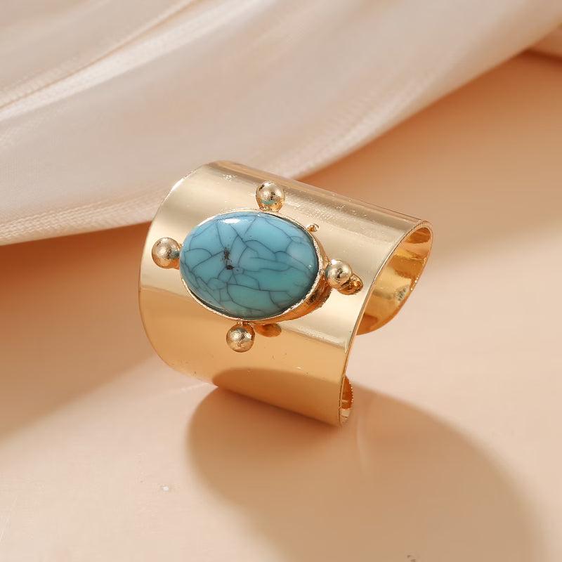 Adjustable Golden Turquoise Stone Ring