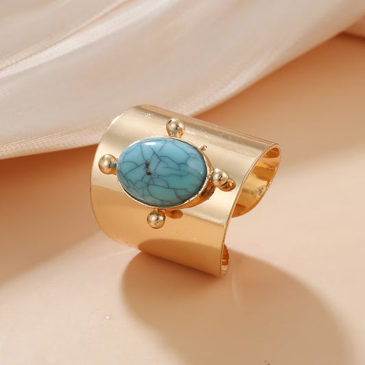 Adjustable Golden Turquoise Stone Ring