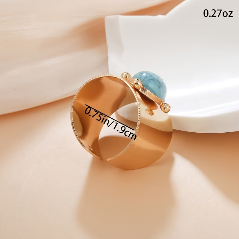 Adjustable Golden Turquoise Stone Ring