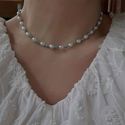 Sophisticated Pearl and Turquoise Beads Bracelet