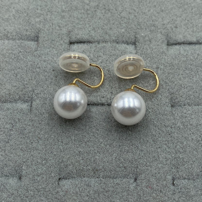 Vintage Round Pearl Clip Earrings side view