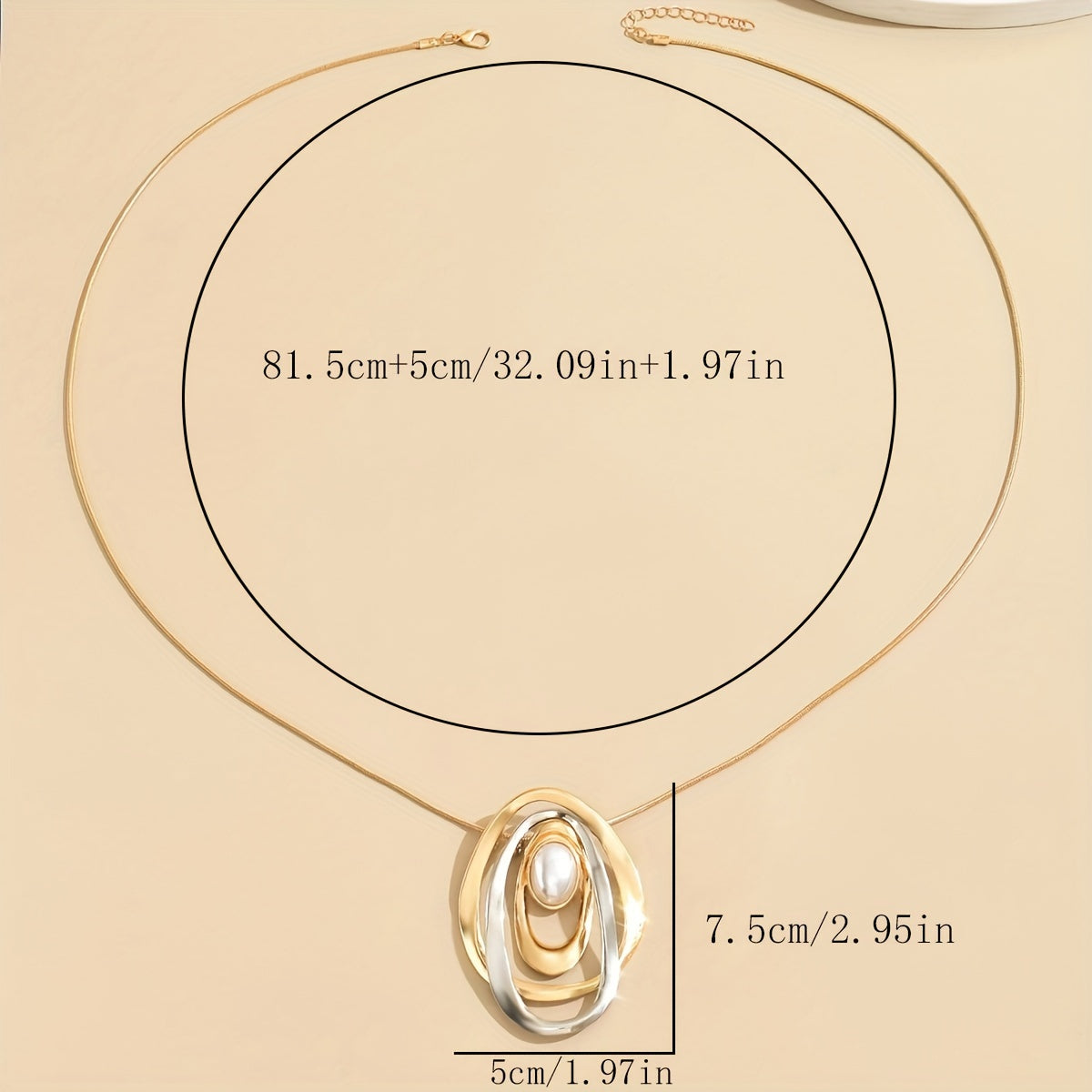 Size guide for the Statement Pearl Geometric Pendant Necklace