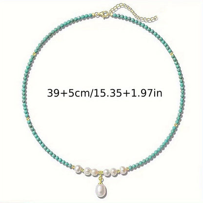 Premium Minimal Turquoise and Pearl Necklace