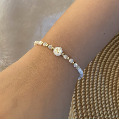 Elegant Initial Pearl Bracelet worn on the wrist