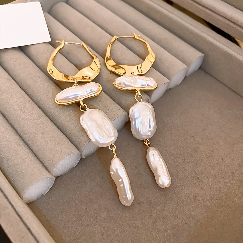 Elegant Baroque Pearl Hoop Earrings