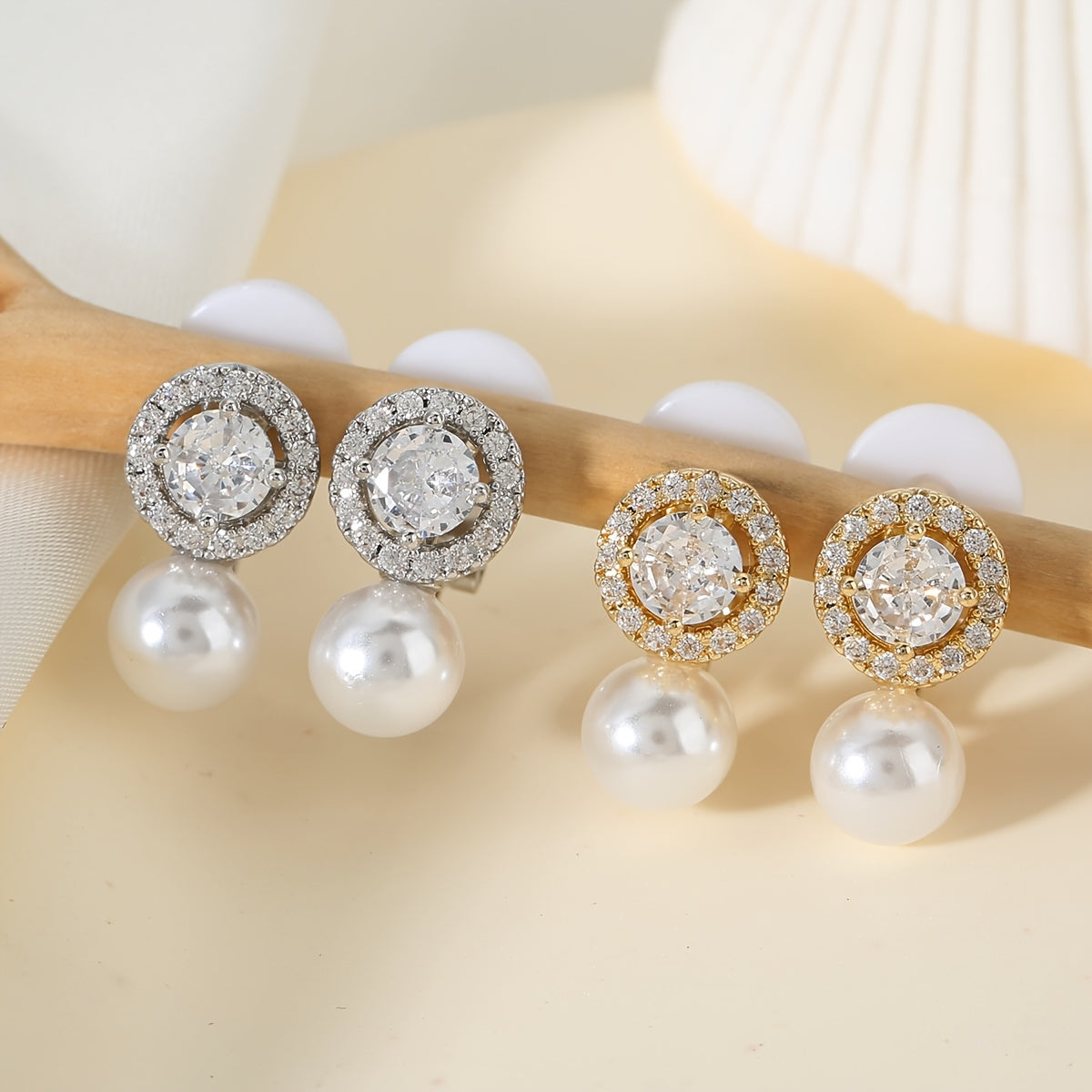 Delicate Pearl Halo Clip Earrings in silver and gold