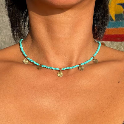 Minimal Turquoise Disc Necklace