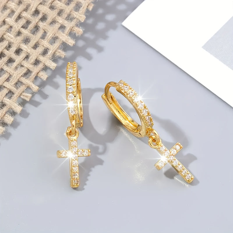 Polished Cross Huggie Earrings in gold