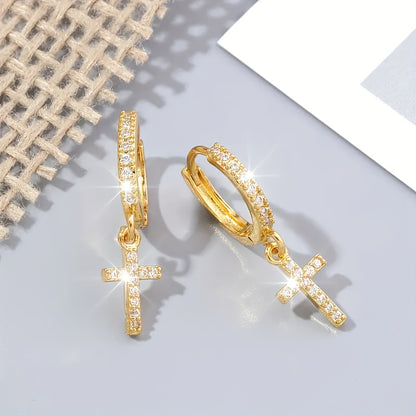 Polished Cross Huggie Earrings in gold