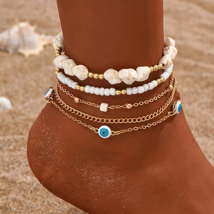 Boho Pearl Ankle Bracelet Set