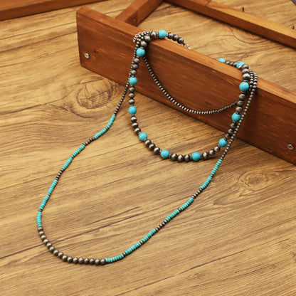 Turquoise Contrast Beaded Necklace & Earrings Set (5 pcs)