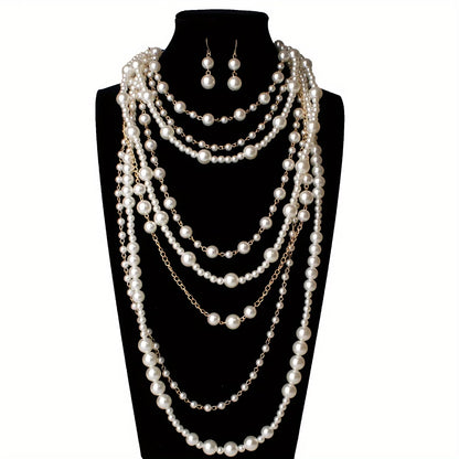 Boho Multi-Layered Pearl Statement Set