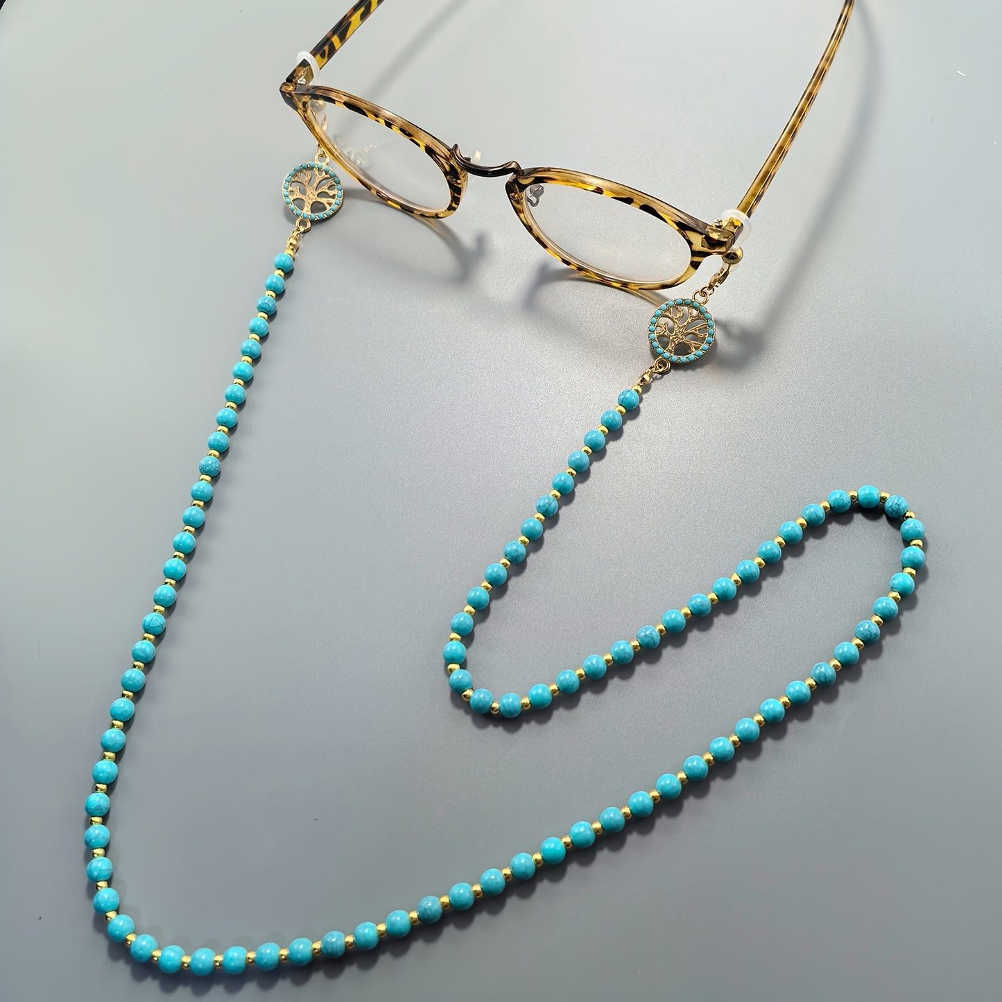 Vintage Turquoise Tree of Life Glasses Chain worn with glasses