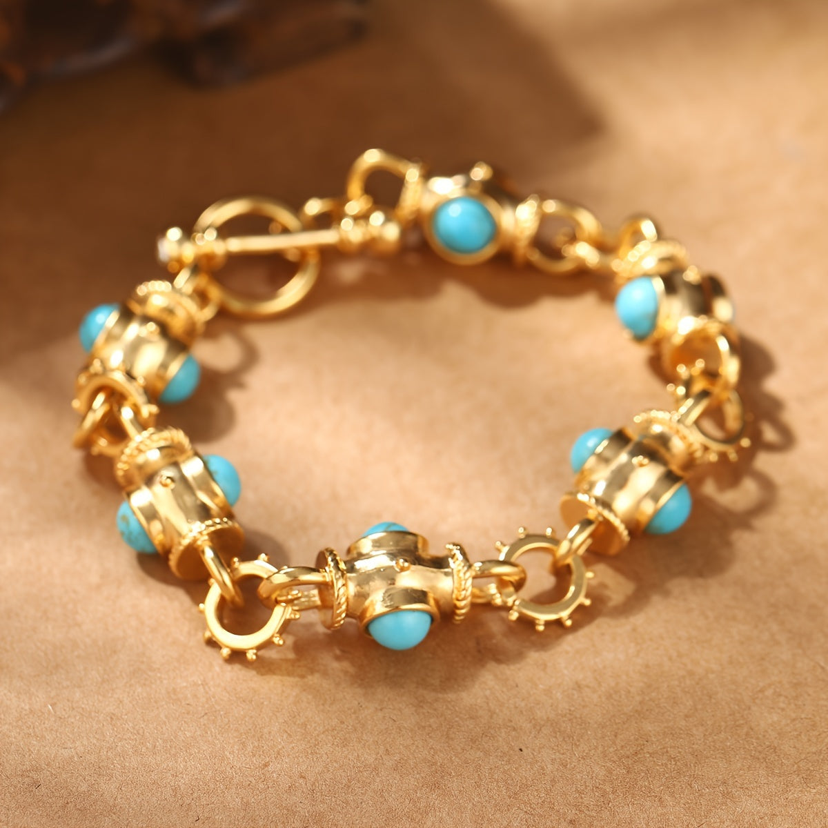 Turquoise colourway of the cabochon link bracelet