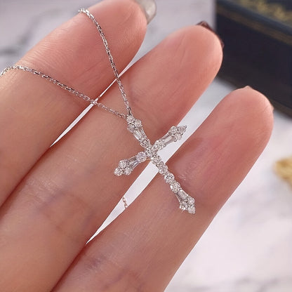 Sophisticated Zirconia Cross Necklace flat lay