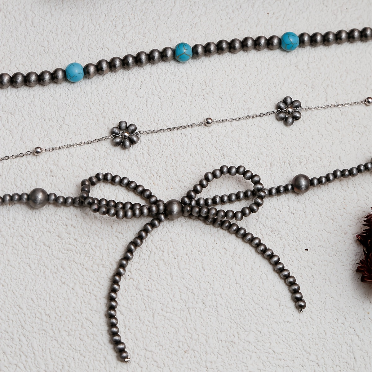 Turquoise Bow Necklace Set (3 pcs)