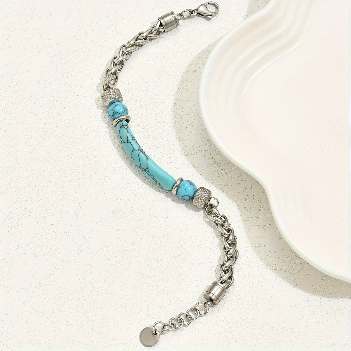 Elegant Silver Turquoise Bracelet laid flat
