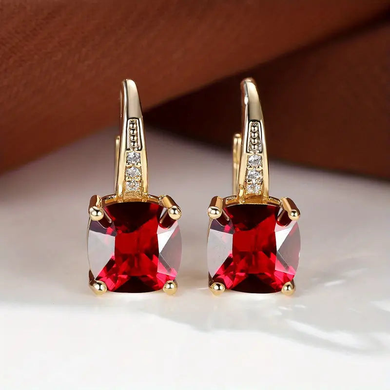 Majestic Stone Gold Hoops Earrings