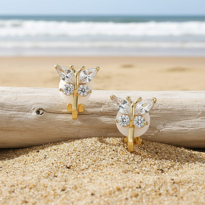 Elegant Zirconia Butterfly Clip Earrings styled at the beach