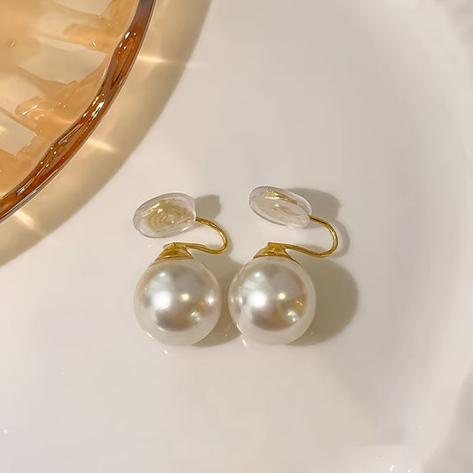 Vintage Round Pearl Clip Earrings