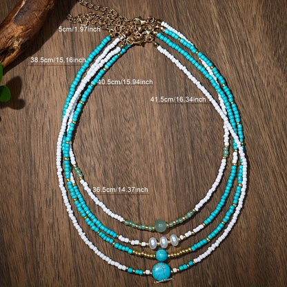 Bohemian Pearl and Turquoise Beaded Bracelet Set