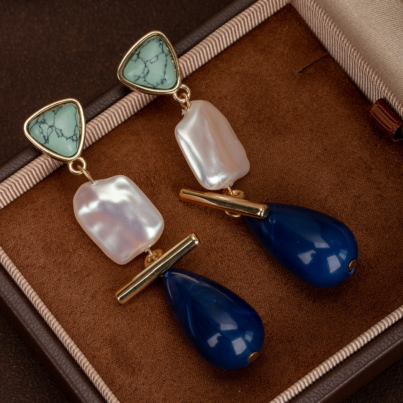Luxe Turquoise Pearl Drop Earrings presented in a gift box