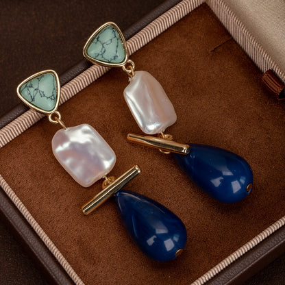 Luxe Turquoise Pearl Drop Earrings presented in a gift box