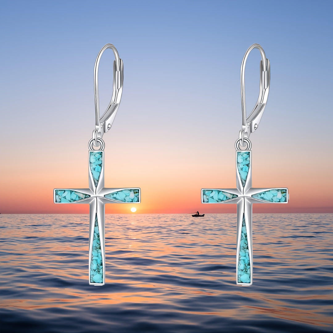 Vintage Turquoise Cross Earrings at sunset