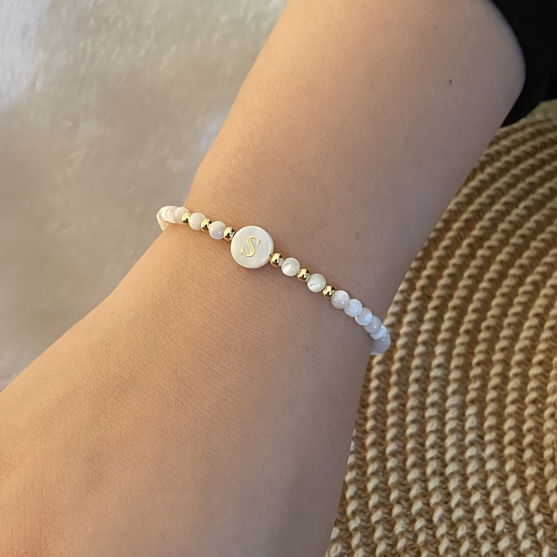 Elegant Initial Pearl Bracelet letter S