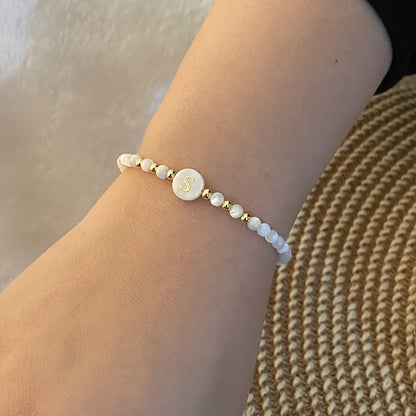 Elegant Initial Pearl Bracelet letter S