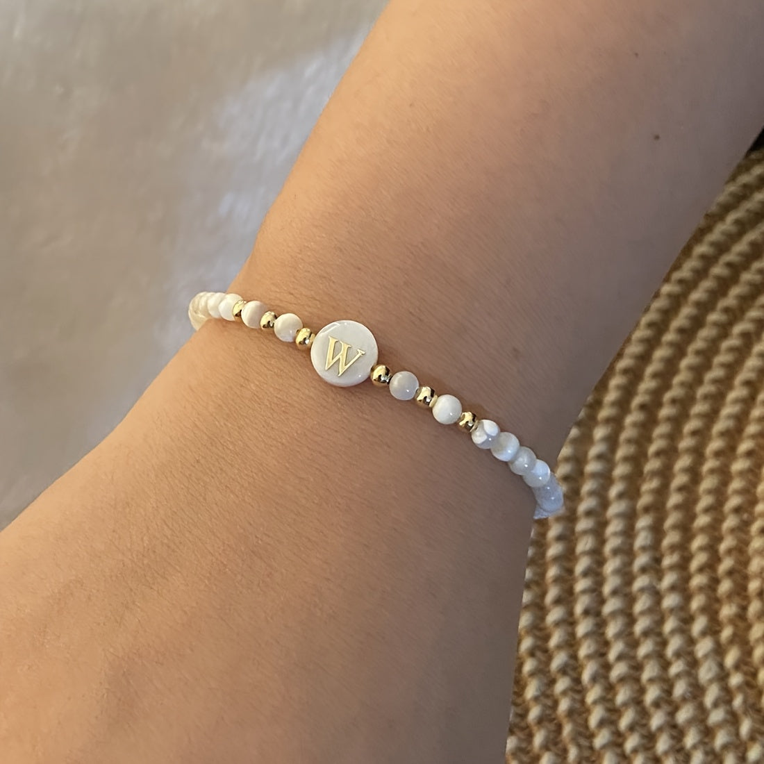 Elegant Initial Pearl Bracelet letter W