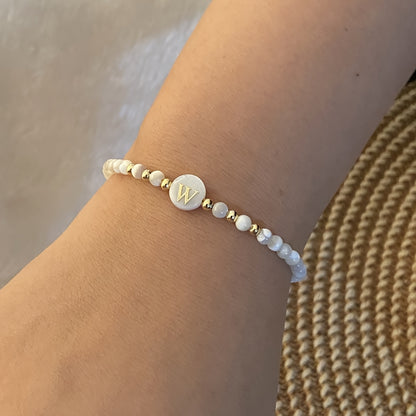 Elegant Initial Pearl Bracelet letter W