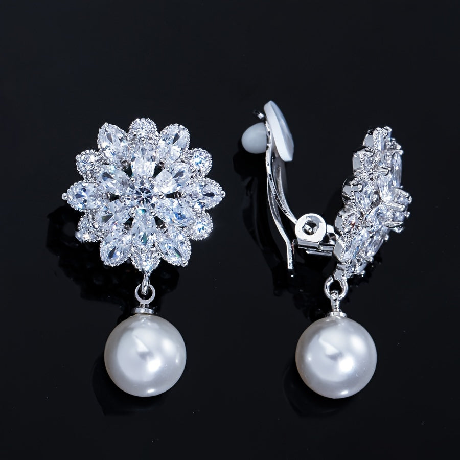 Romantic Pearl Blossom Clip Earrings