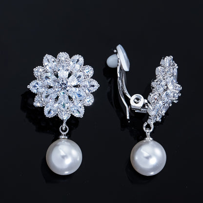 Romantic Pearl Blossom Clip Earrings