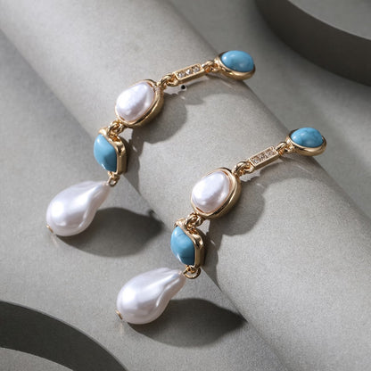 Statement Turquoise Pearl Earrings