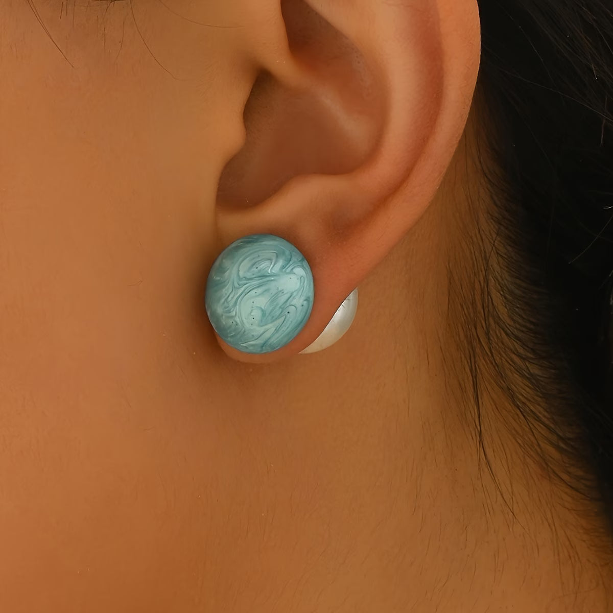 Two in One Pearl Turquoise Stud Earrings