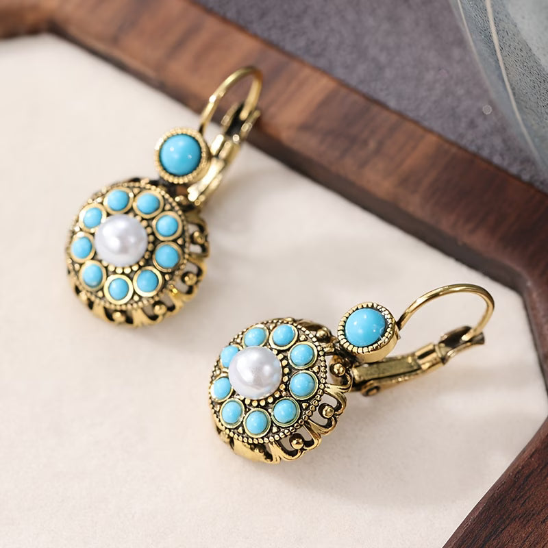 Premium Pearl Bloom and Turquoise Earrings