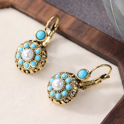 Premium Pearl Bloom and Turquoise Earrings