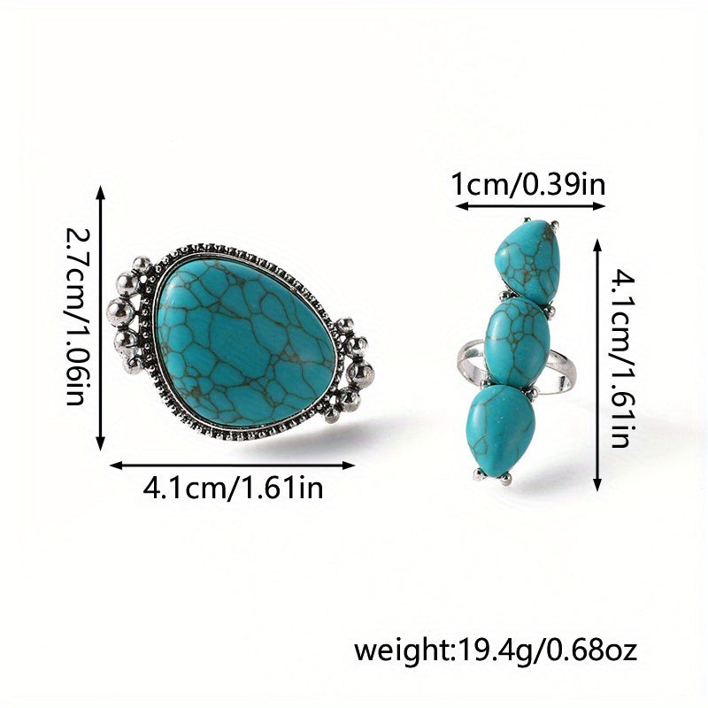 Size guide for the Bohemian Turquoise Statement Ring Set of 2