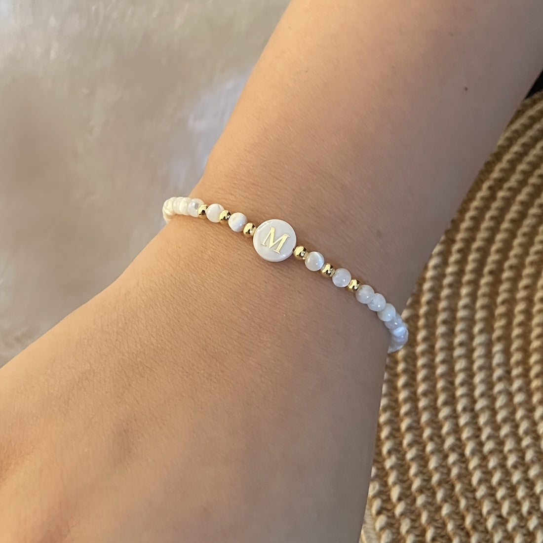 Elegant Initial Pearl Bracelet letter M